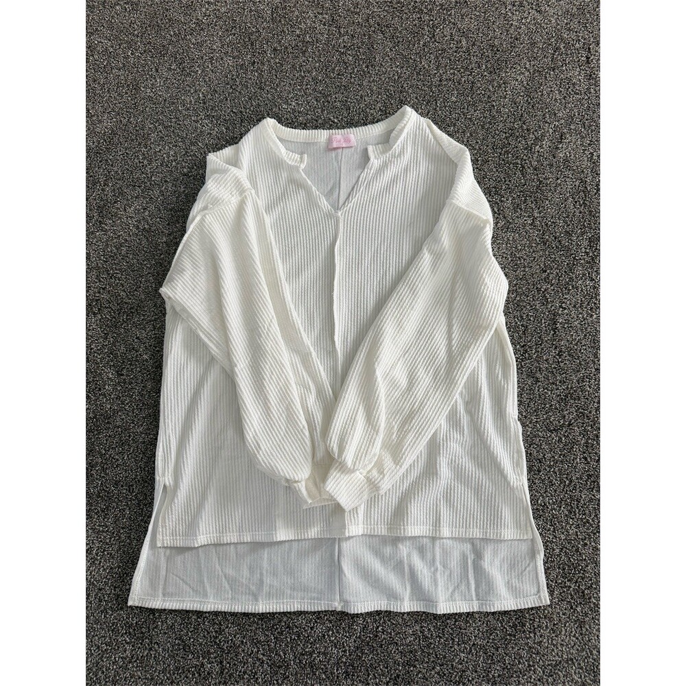 Pink Lily Tunic Top Womens XS White Ribbed Oversized High-Low Long Sleeve